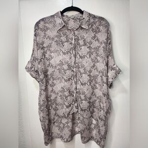Snakeskin Print Button-Up Blouse